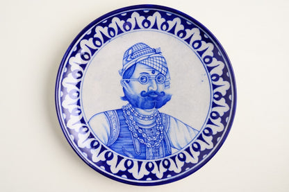 Maharaja Sawai Ram Singh II - Miniature Portrait in Blue Pottery