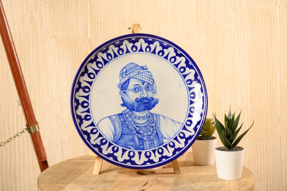 Maharaja Sawai Ram Singh II - Miniature Portrait in Blue Pottery